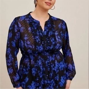 Torrid Black and Blue Floral Top